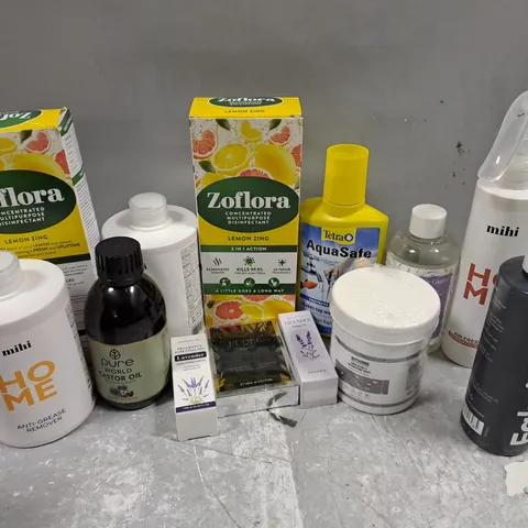 APPROXIMATELY 15 ASSORTED HOUSEHOLD ITEMS TO INCLUDE PURE WORLD CASTOR OIL, FABRICOAT PAINT, HOME ANTIGREASE REMOVER, ETC