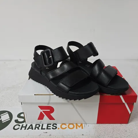 RIEKER LEATHER SPORTY SANDAL BLACK SIZE 6 BOXED