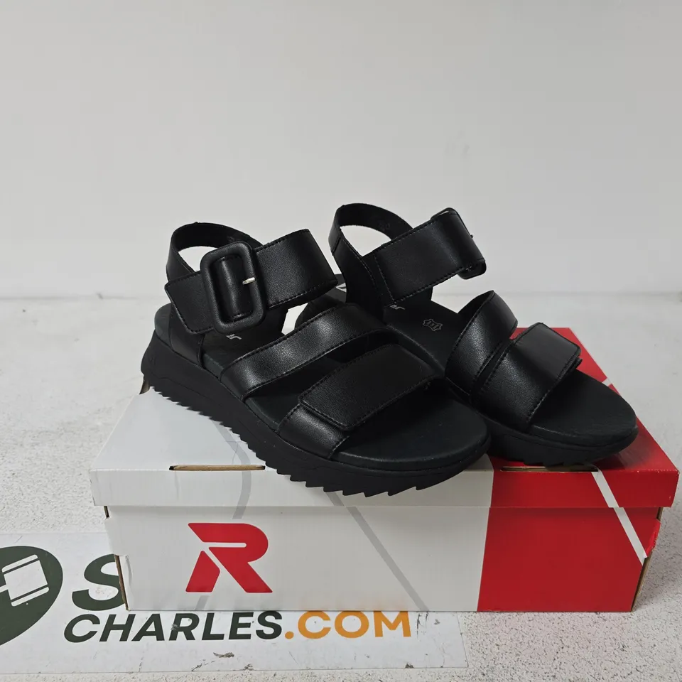RIEKER LEATHER SPORTY SANDAL BLACK SIZE 6 BOXED
