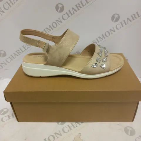 BOXED PAIR OF CUSHION WALK JEWELLED SANDALS IN GOLD - SIZE 6