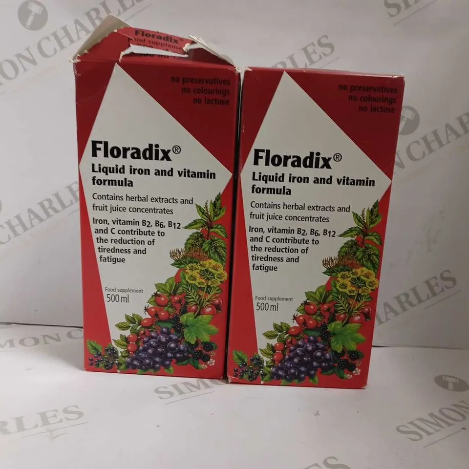 LOT OF 2 BOTTLES OF FLORADIX LIQUID IRON FORMULA (500ML)