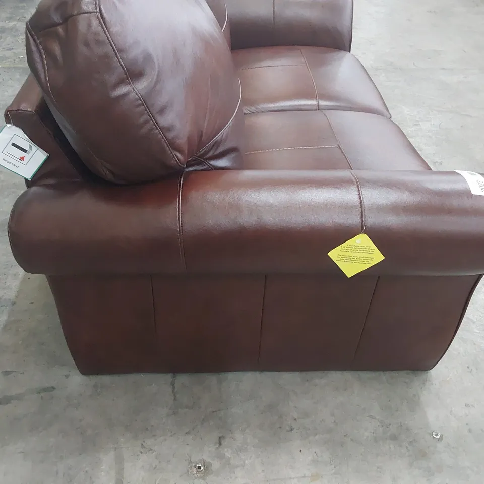 DESIGNER TWO SEATER SOFA CHESTNUT LEATHER 