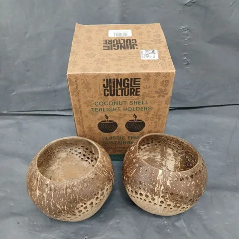 BOXED JUNGLE CULTURE COCONUT SHELL TEALIGHT HOLDERS 