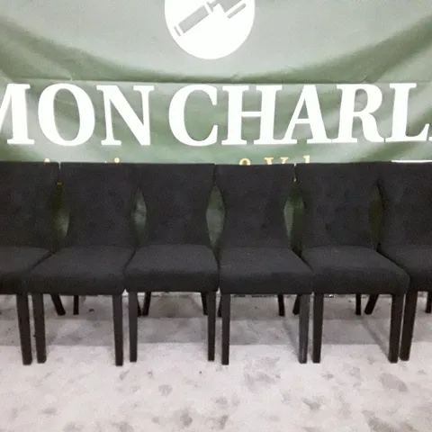 SET OF 6 KENSINGTON BLACK VELVET BUTTON BACK DINING CHAIR (BLACK LEG)