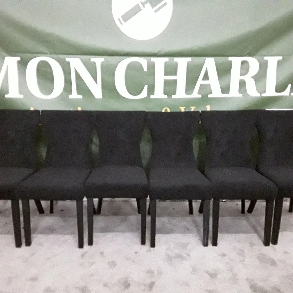 SET OF 6 KENSINGTON BLACK VELVET BUTTON BACK DINING CHAIR (BLACK LEG)