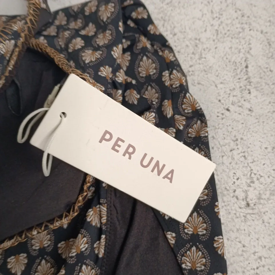PER UNA WOMEN'S DRESS – NAVY PRINT WITH BROWN/CREAM MOTIFS UK 10