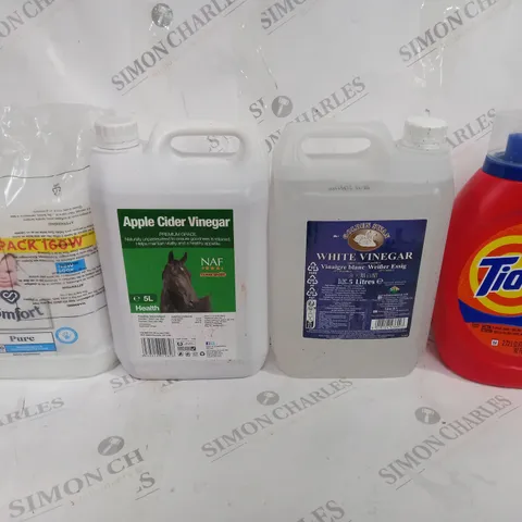 BOX OF APPROX 4 ASSORTED LIQUIDS TO INCLUDE - COMFORT PURE - APPLE CIDER VINEGAR - WHITE VINEGAR ECT