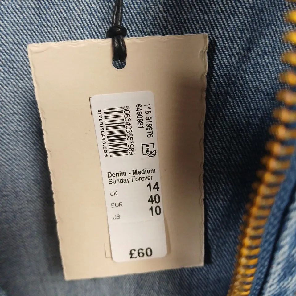 RIVER ISLAND ZIP THROUGH DENIM JUMPSUIT - UK 14
