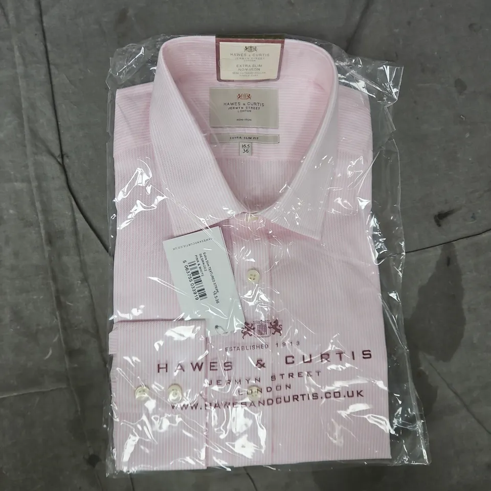 HAWES & CURTIS EXTRA SLIM NON-IRON SEMI CUTAWAY COLLAR SINGLE CUFF SHIRT IN PINK SIZE 16.6/36