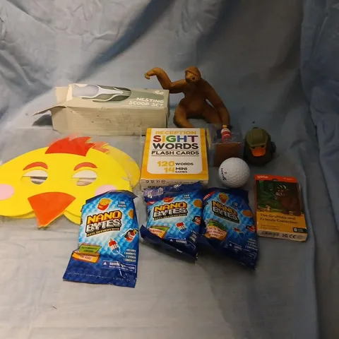 LARGE QUANTITY OF ASSORTED TOYS AND ACCESSORIES TO INCLUDE; NANO BYTES, RECEPTION SIGHT WORDS, MASKS AND GOLF BALL
