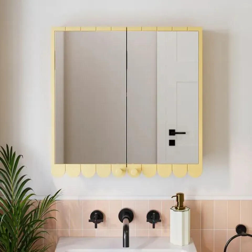 BOXED SCALLOP MIRROR WALL CABINET - PRIMROSE YELLOW (1 BOX)