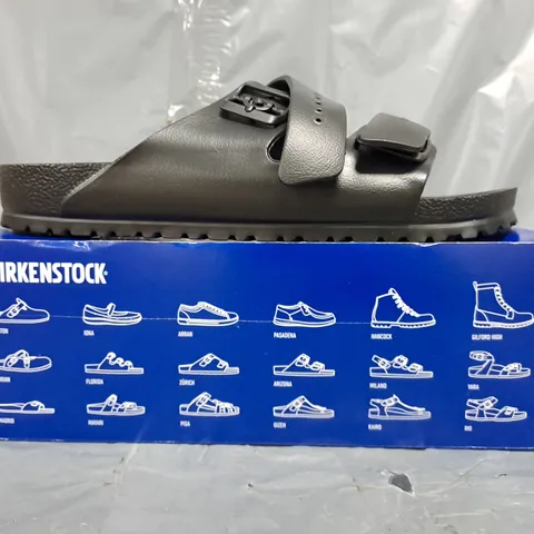 BOXED PAIR OF BIRKENSTOCK ARIZONA EVA OPEN TOE SANDALS IN BLACK SIZE UK 11.5