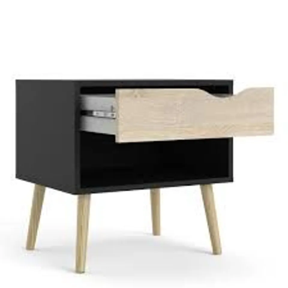 BOXED OSLO NIGHTSTAND 1 DRAWER - BLACK/OAK (1 BOX)
