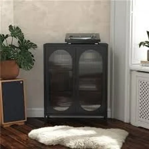 BOXED LUNA SHORT 2-DOOR ACCENT CABINET WITH FLUTED GLASS, BLACK