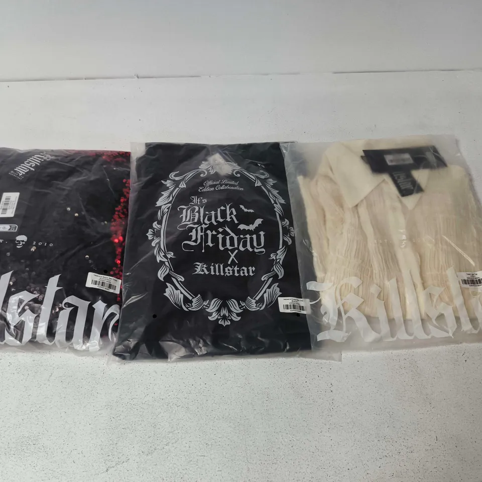 LOT OF APPROXIMATELY 28 BRAND NEW KILLSTAR CLOTHING ITEMS TO INCLUDE FALLEN LIGHT TOP AND HEXEMORE SEQUIN MAXI DRESS - VARIOUS SIZES