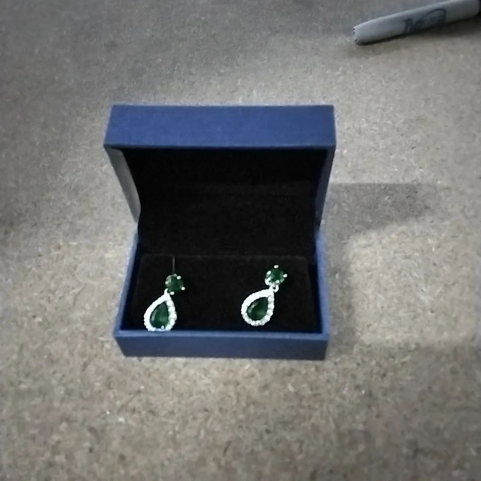 BOXED CHERUBIC DIAMOND EMERALD GREEN EARRINGS 