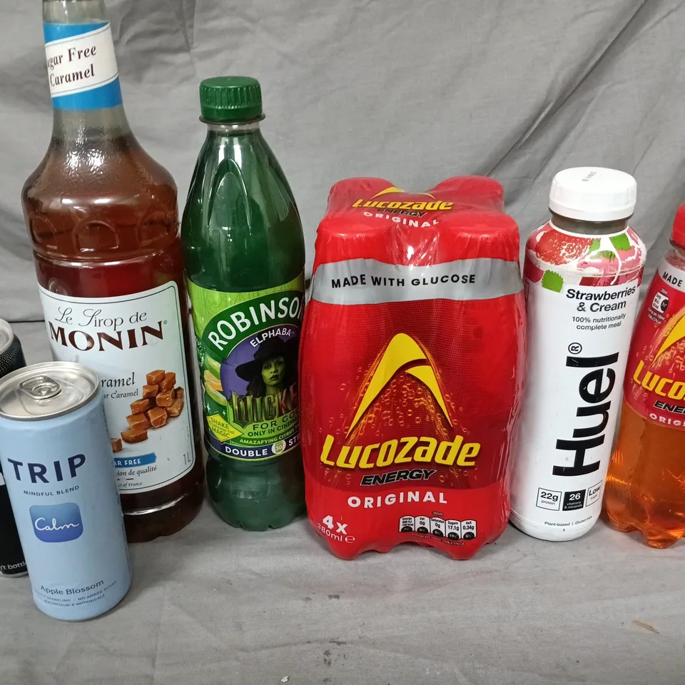 LOT OF APPROXIMATELY 15 ASSORTED RINKS TO INCLUDE LUCOZADE, TRIP AND CANO