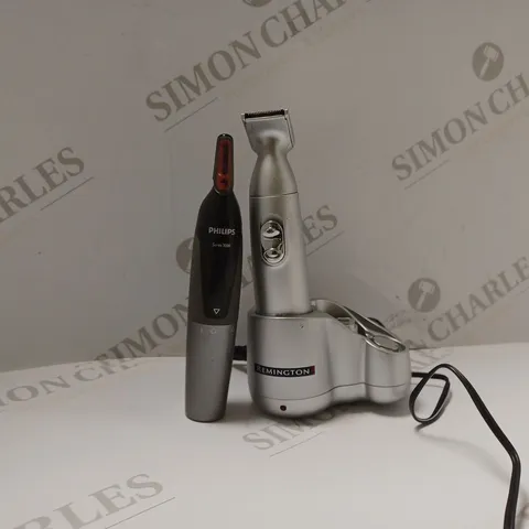 BOX OF 2 SHAVING ITEMS TO INCLUDE - PHILIPS SERIES 3000 - REMINGTON PERSONAL MALE GROOMER - WASHBAG