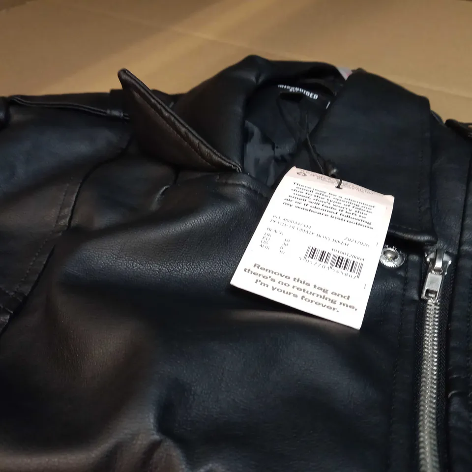MISSGUIDED BLACK FAUX LEATHER ULTIMATE BOXY BIKER - SIZE 10