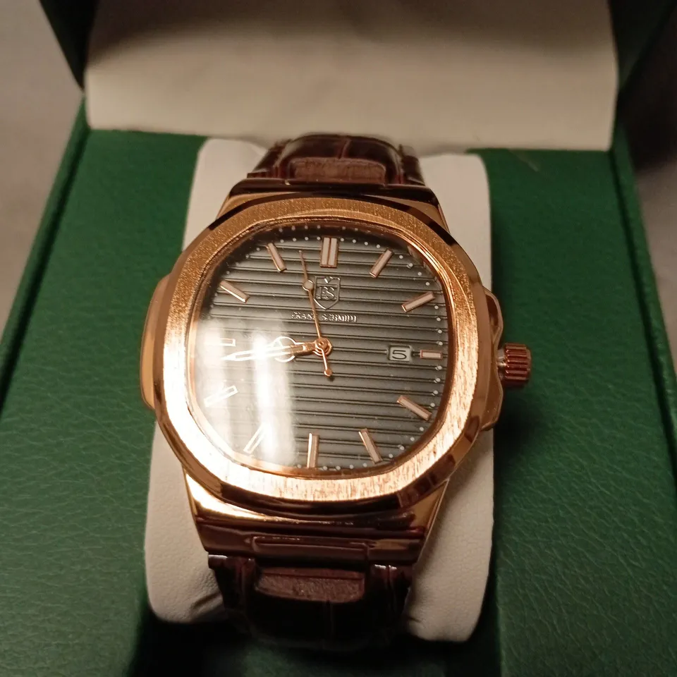 FRANK SCHMIDT WATCH – TEXTURED DIAL WITH DATE – LEATHER STRAP – 3ATM WATER RESISTANT