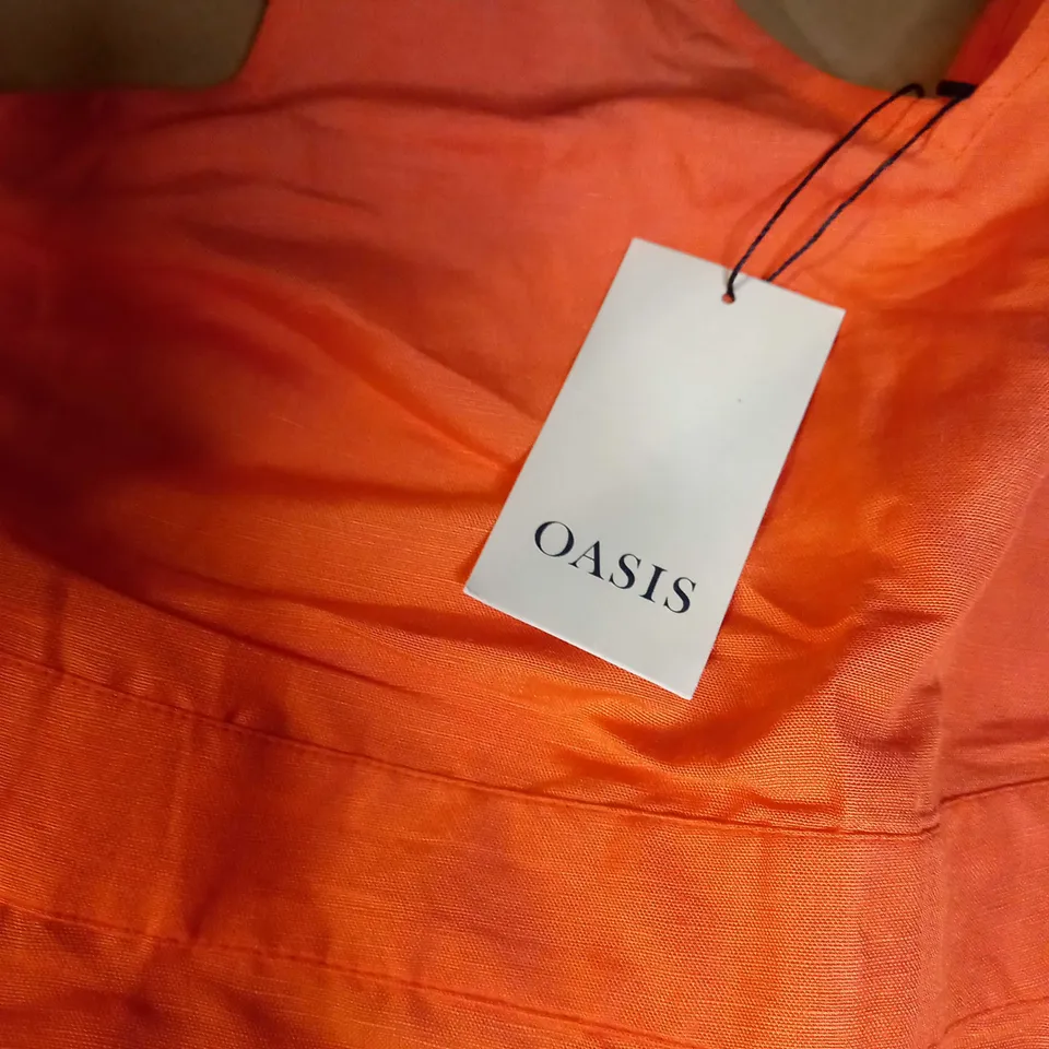 OASIS ORANGE V NECK LINEN MIX TAILORED MIDI DRESS - SIZE 10