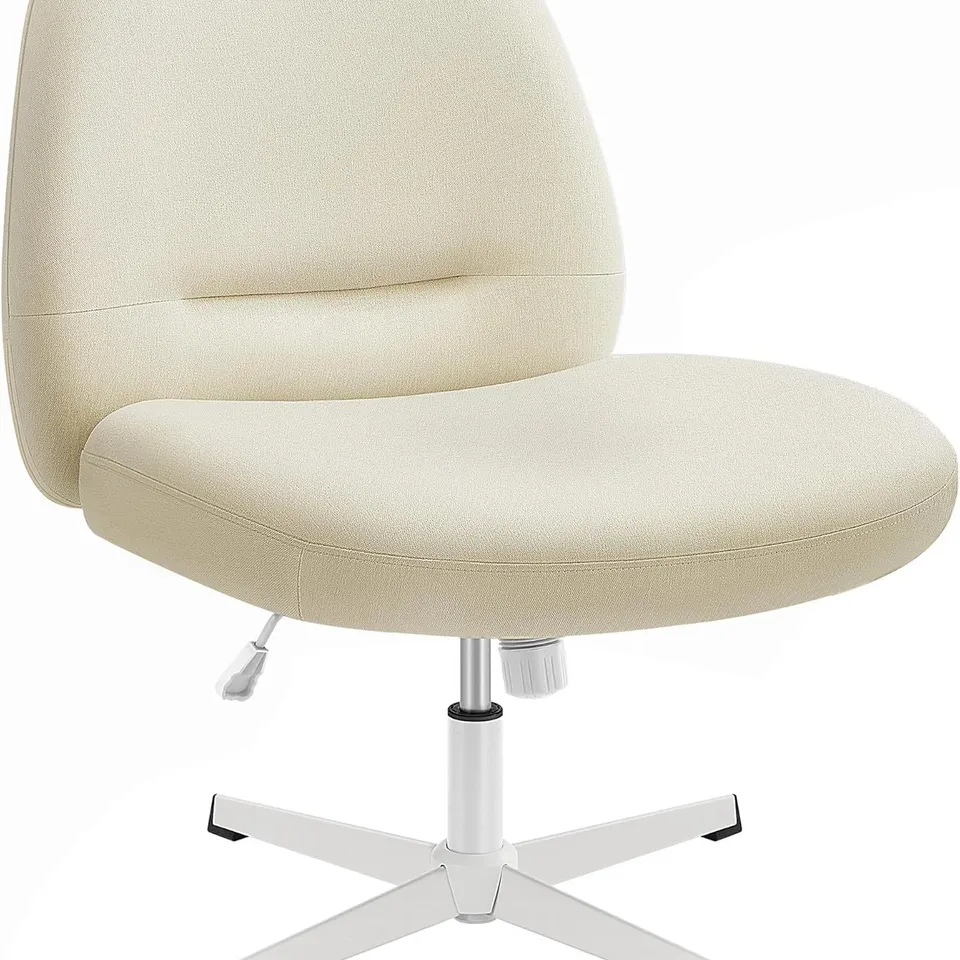 BOXED SONGMICS HOME CROSS LEGGED DESK CHAIR, ARMLESS, NO WHEELS, WIDE SEAT, ADJUSTABLE HEIGHT, SWIVEL, COTTON-LINEN FABRIC - CREAM WHITE