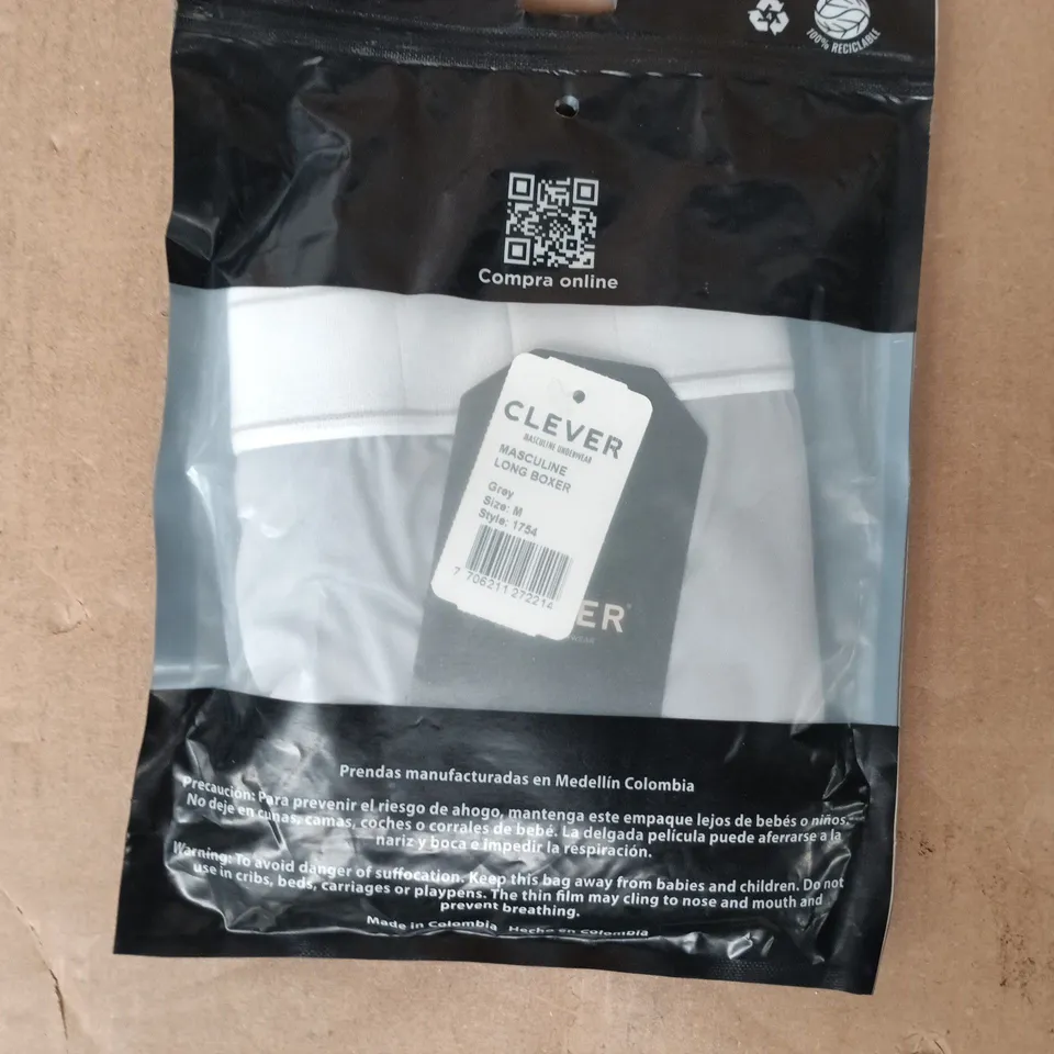 BAGGED CLEVER MACULINE LONG BOXERS IN GREY SIZE MEDIUM