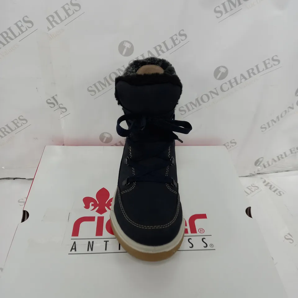 BOXED PAIR OF RIEKER BLUE BOOTS SIZE 5