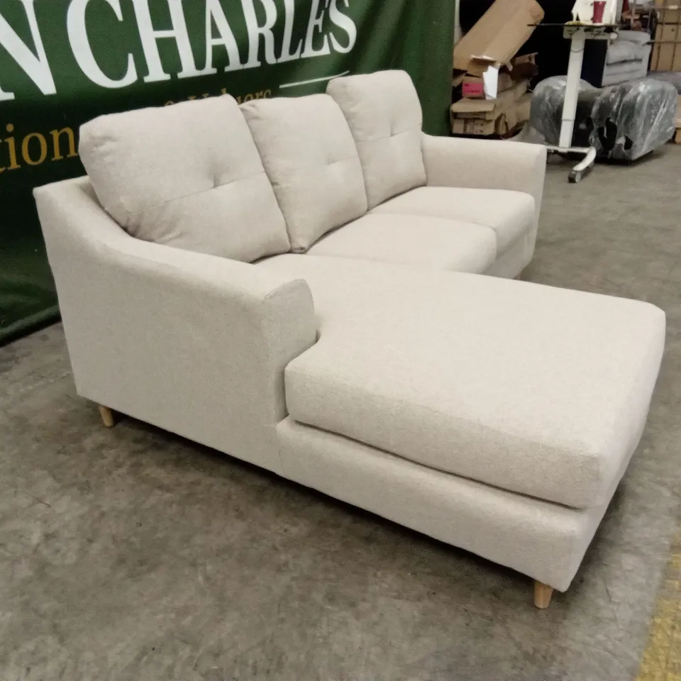 DESIGNER 3 SEATER FABRIC CORNER CHAISE SOFA - BEIGE