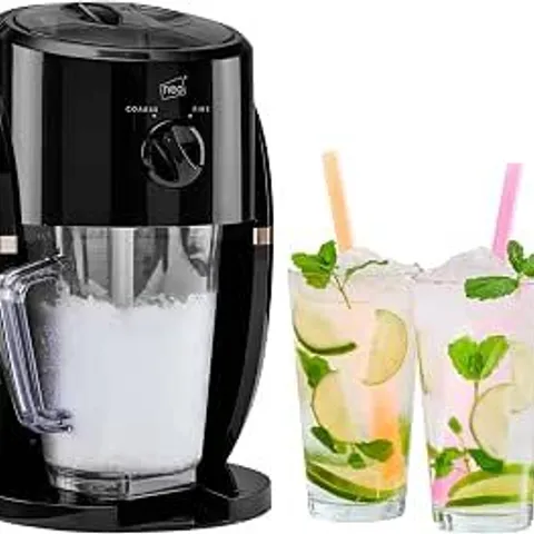 BOXED NEO ICE CRUSHER SLUSH MACHINE, BLACK AND COPPER ELECTRIC CRUSHED ICE MAKER, REMOVABLE JUG, FOR BLENDING SLUSHIES, COCKTAILS, FRAPPE, COFFEE AND ICED TEA