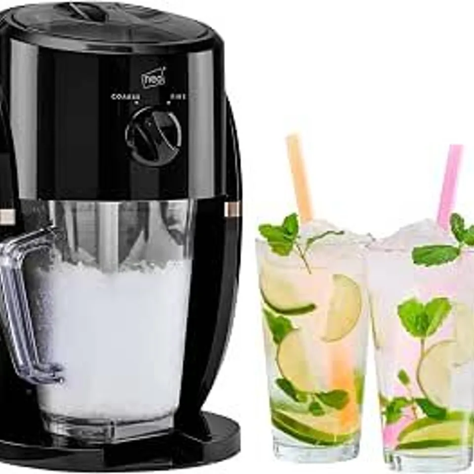 BOXED NEO ICE CRUSHER SLUSH MACHINE, BLACK AND COPPER ELECTRIC CRUSHED ICE MAKER, REMOVABLE JUG, FOR BLENDING SLUSHIES, COCKTAILS, FRAPPE, COFFEE AND ICED TEA
