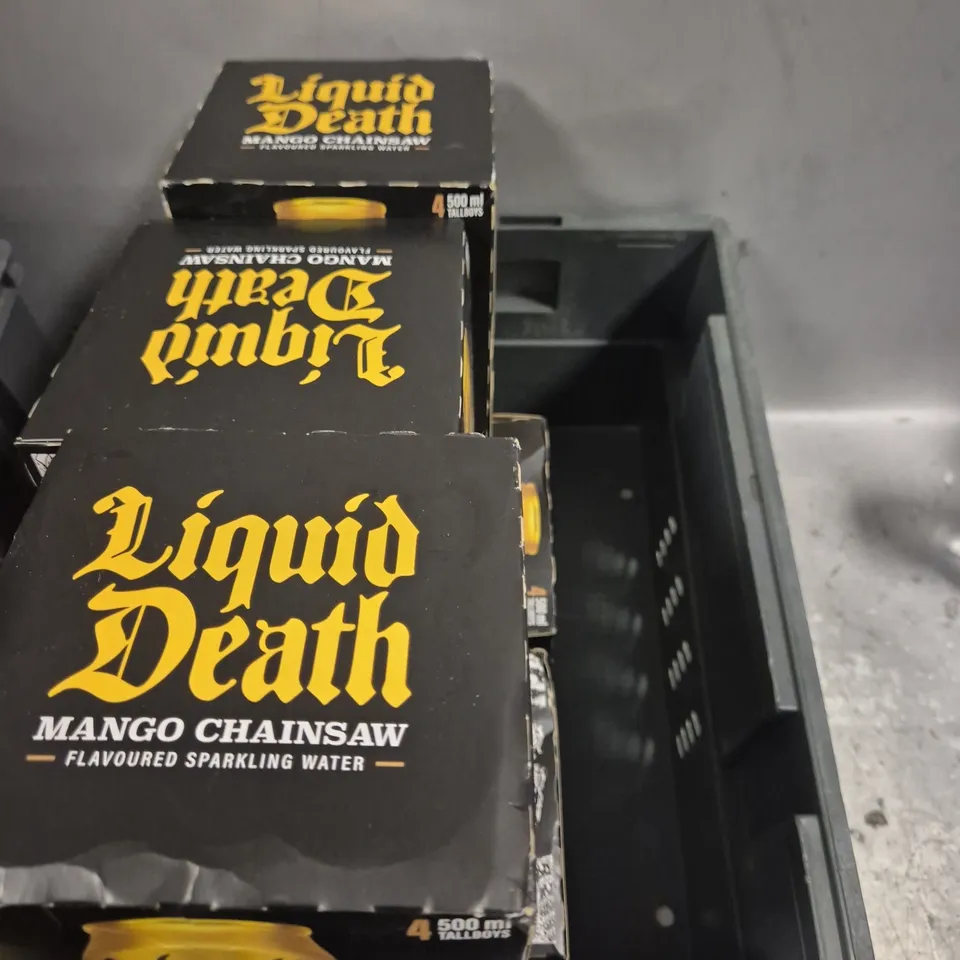 5 X BOXED LIQUID DEATH MANGO CHAINSAW FLAVOURED SPARKLING WATER - 4 CANS PER BOX 