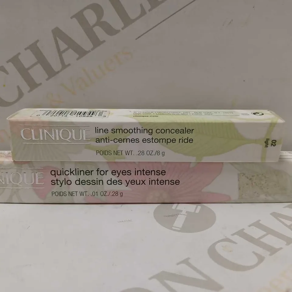 LOT OF 2 CLINIQUE PRODUCTS TO INCLUDE LINE SMOOTHING CONCEALOR #02 LIGHT & INTENSE EYE QUICK LINER #07 INTENSE IVY 