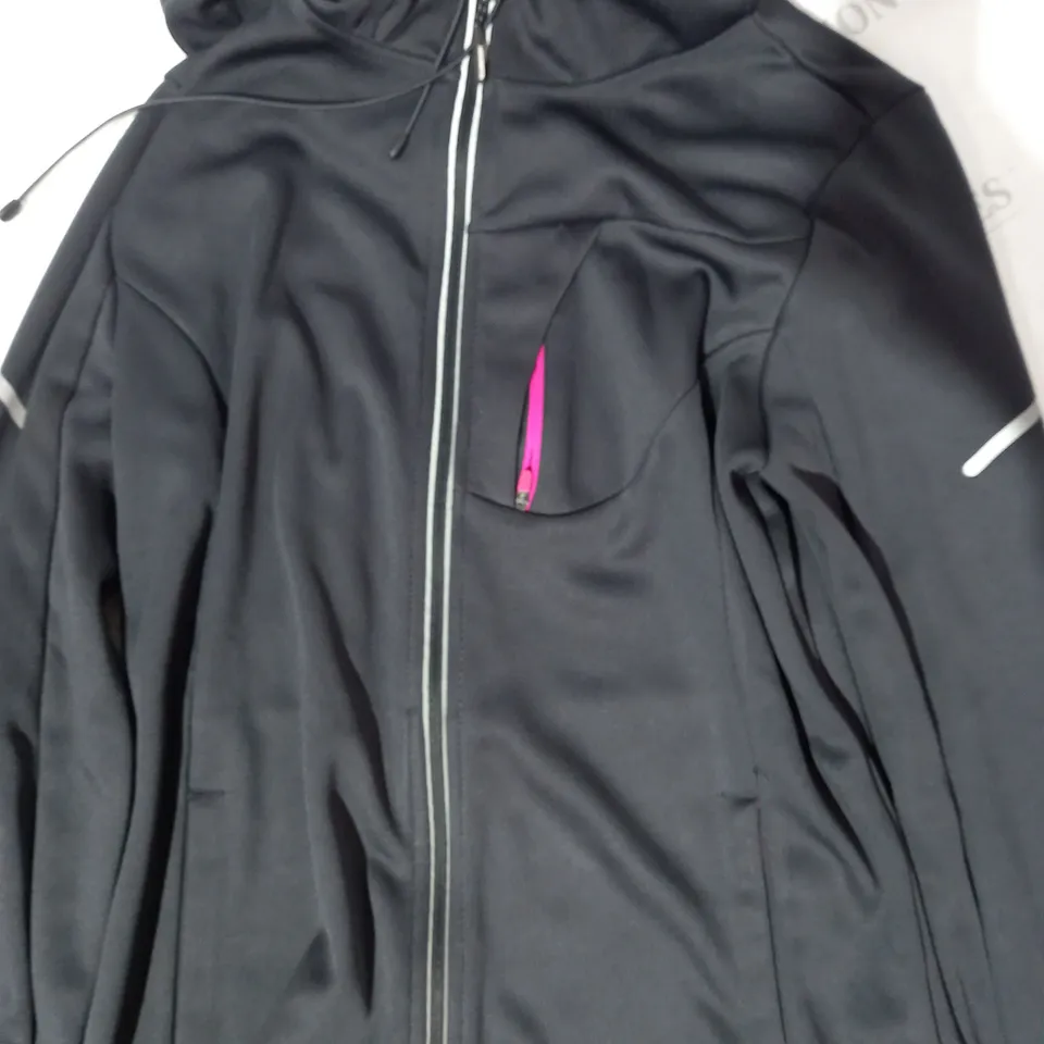 MONDETTA HOODED JACKET IN BLACK/MAGENTA SIZE 7