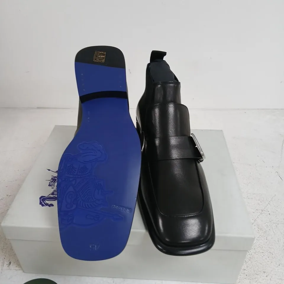 BURBERRY LEATHER BOOTS – BLACK, UK 10 (EU 45) WITH BUCKLE STRAP