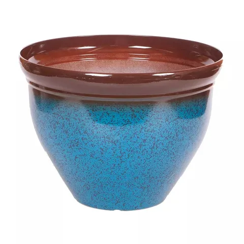 CERAMIC LOOK MOTTLED BLUE PLANTER  
