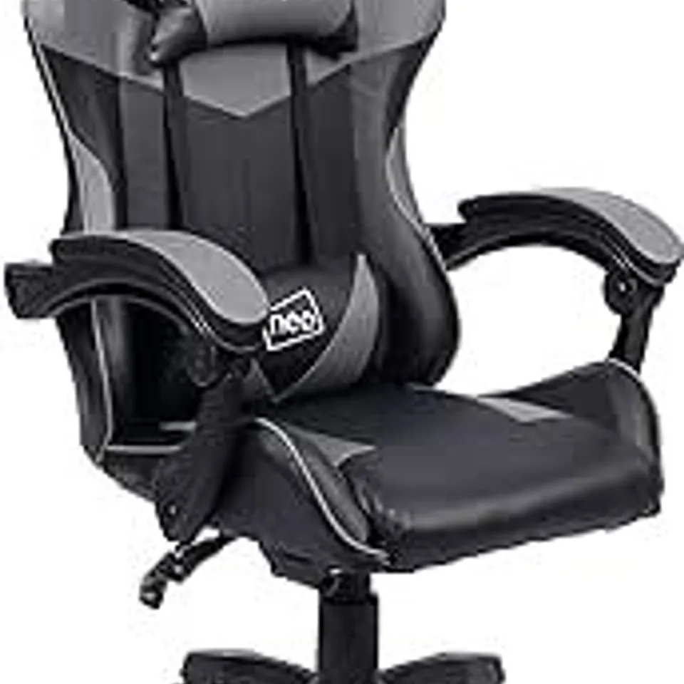 BOXED NEO FAUX LEATHER GAMING CHAIR - BLACK/GREY (1 BOX)