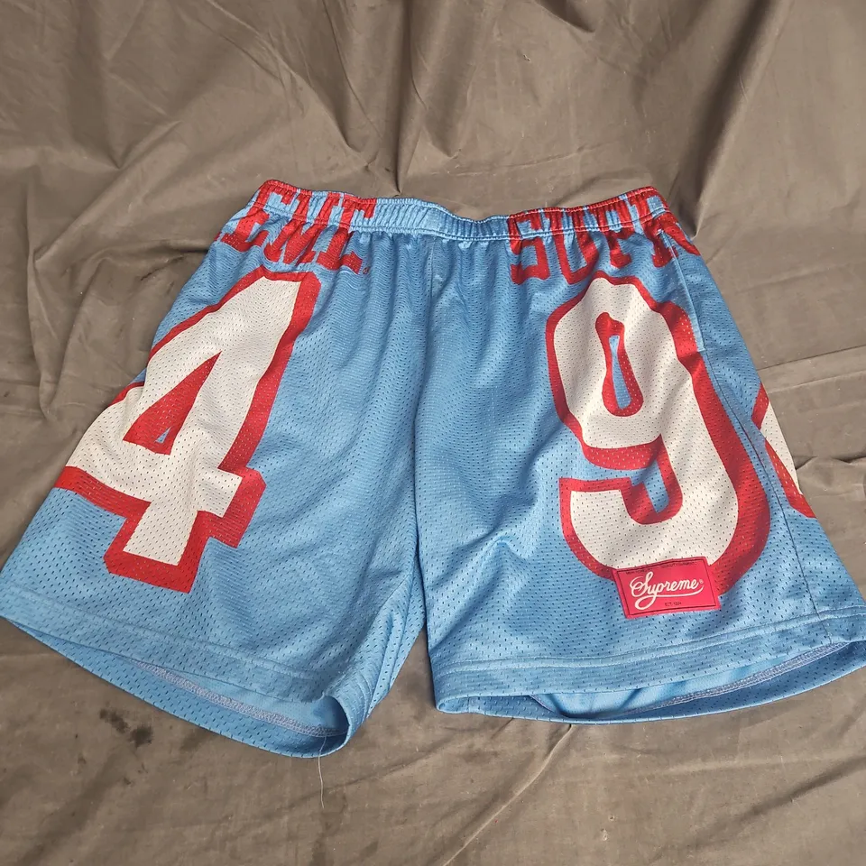 SUPREME MESH SHORTS IN BLUE/RED SIZE XL