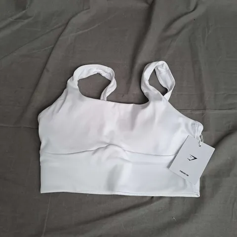 GYMSHARK LONGLINE SPORTS BRA IN WHITE SIZE S