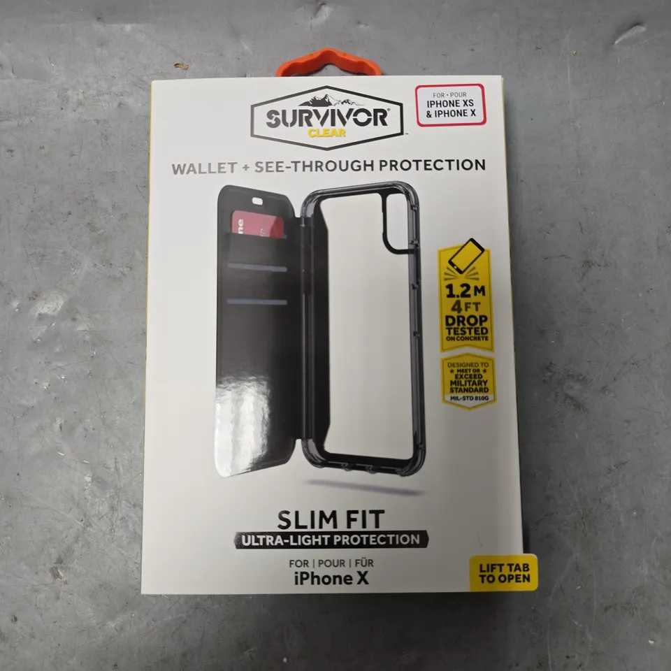 24 X BOXED SURVIVOR WALLET + SEE THROUGH PROTECTIVE CASES FOR IPHONE X/XS 