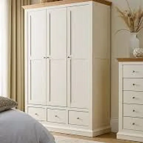 BOXED HANNA 3 DOOR, 3 DRAWER WARDROBE - WHITE (3 BOXES)