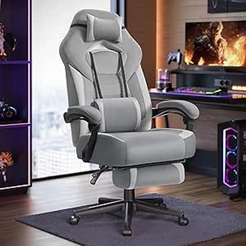 BOXED SONGMICS GAMING CHAIR, OFFICE COMPUTER CHAIR - GREY 