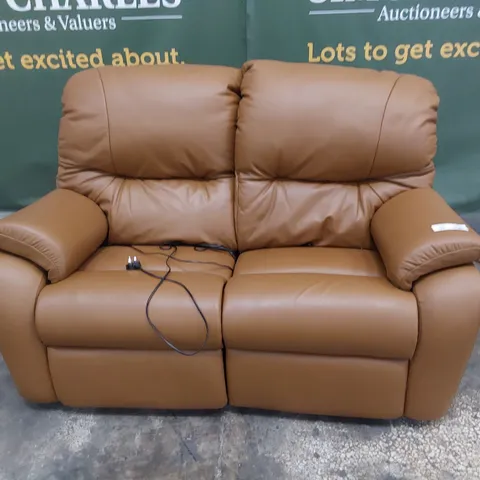 QUALITY BRITISH DESIGNER G PLAN MINSTRAL POWER RECLINING TWO SEATER SOFA CAMBRIDGE TAN LEATHER