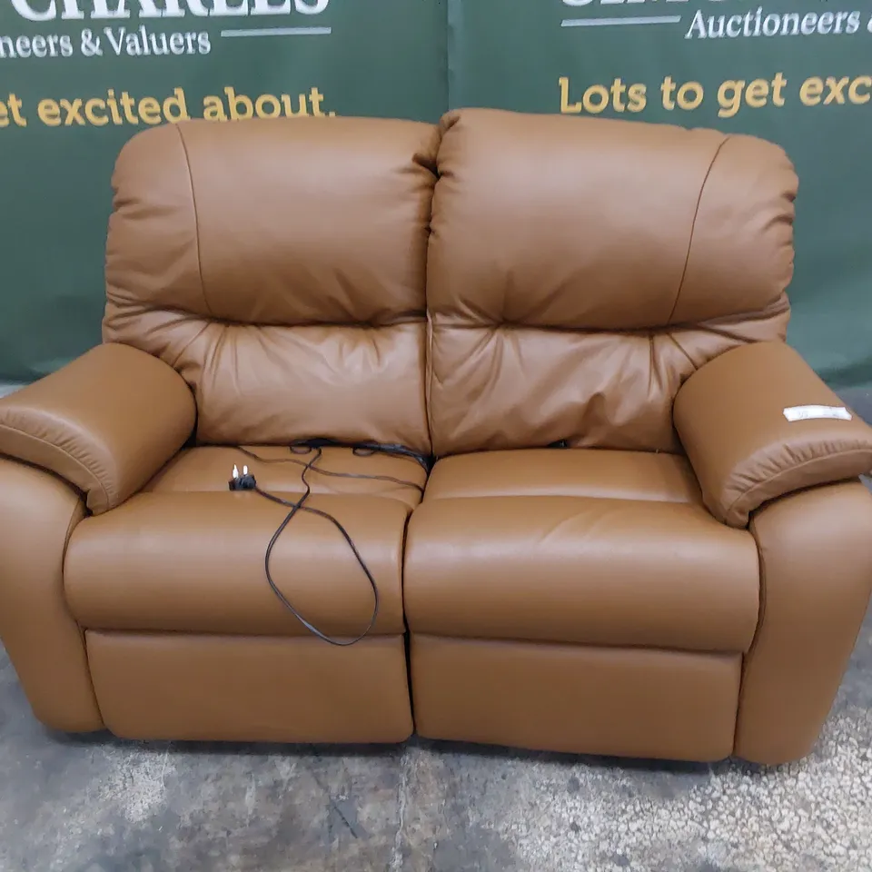 QUALITY BRITISH DESIGNER G PLAN MINSTRAL POWER RECLINING TWO SEATER SOFA CAMBRIDGE TAN LEATHER 