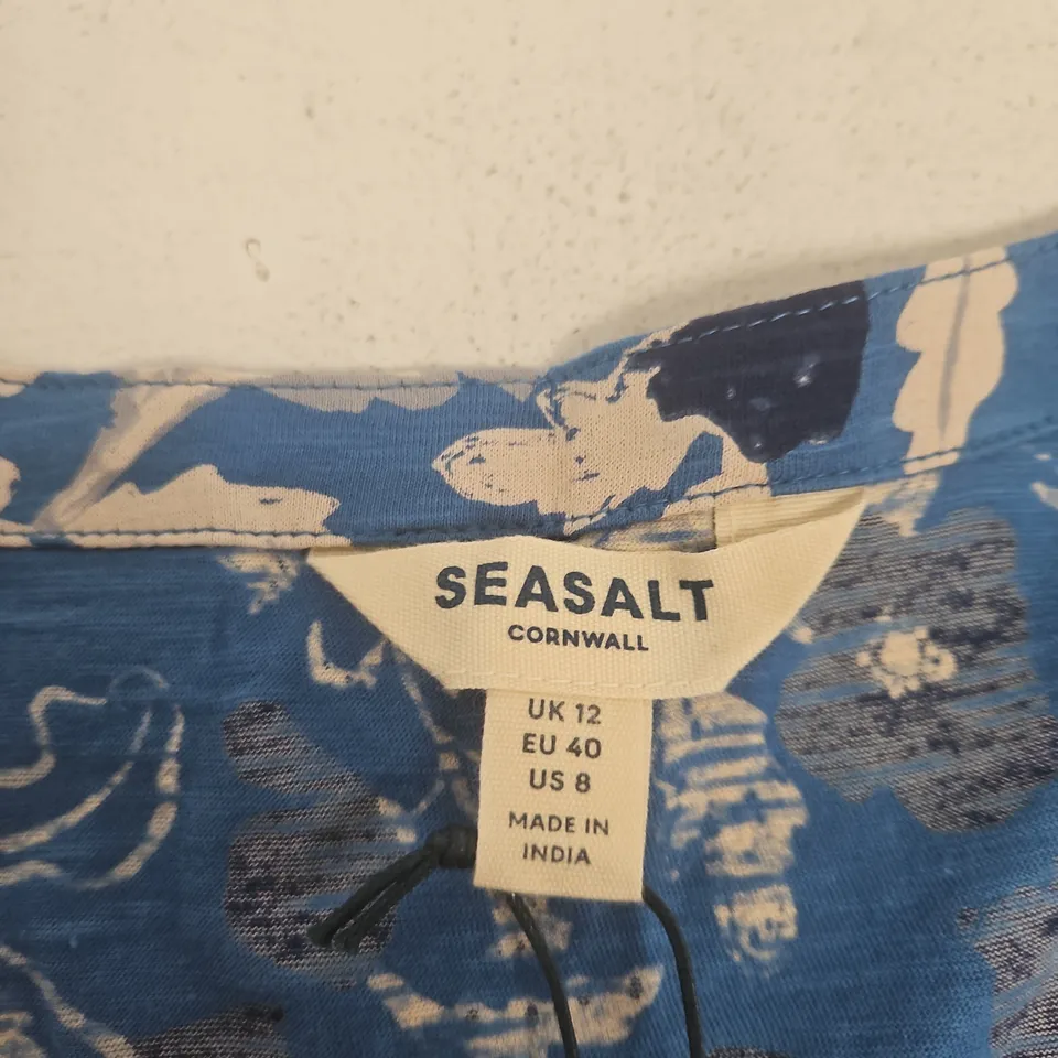 SEASALT CORNWALL WOMEN'S BLUE FLORAL TOP – ORGANIC COTTON, UK 12 (EU 40, US 8)