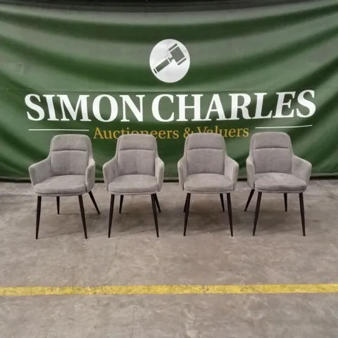 SET OF 4 QUALITY DESIGNER GREY FABRIC DINING CHAIRS WITH BLACK METAL LEGS