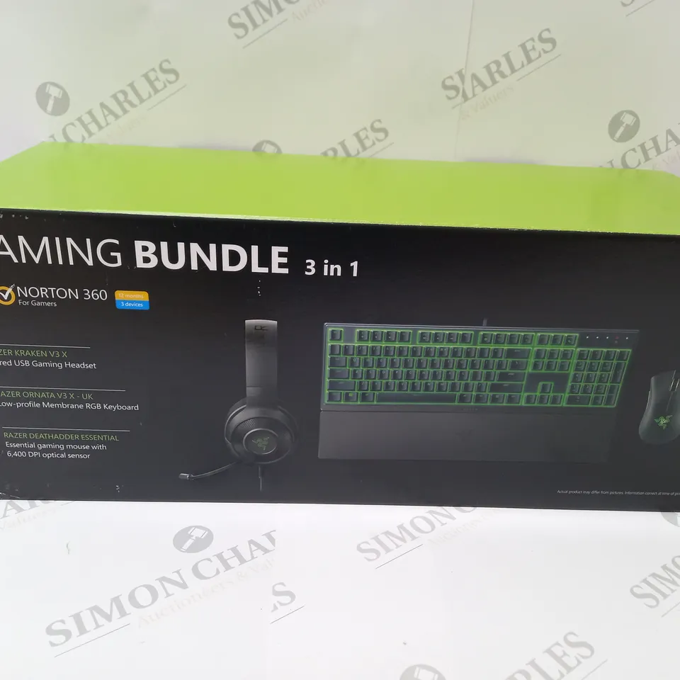 BRAMD NEW BOXED RAZER GAMING BUNDLE 3 IN 1 TO INCLUDE USB GAMING HEADSET, MEMBRANE RGB KEYBOARD AND ESSENTIAL GAMING MOUSE