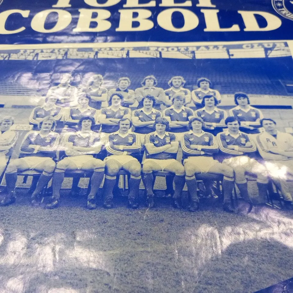 IPSWICH TOWN FC TOLLY COBBOLD CHEERS TO THE SUPER BLUES WE'RE ON THE WEMBLEY TRAIL WITH TOLLY ALE SIGNED POSTER