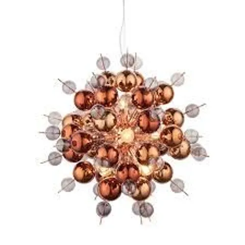 BOXED ENDON 9 LIGHT PENDANT COPPER PLATE WITH COPPER MIRROR & TINTED GLASS (S)