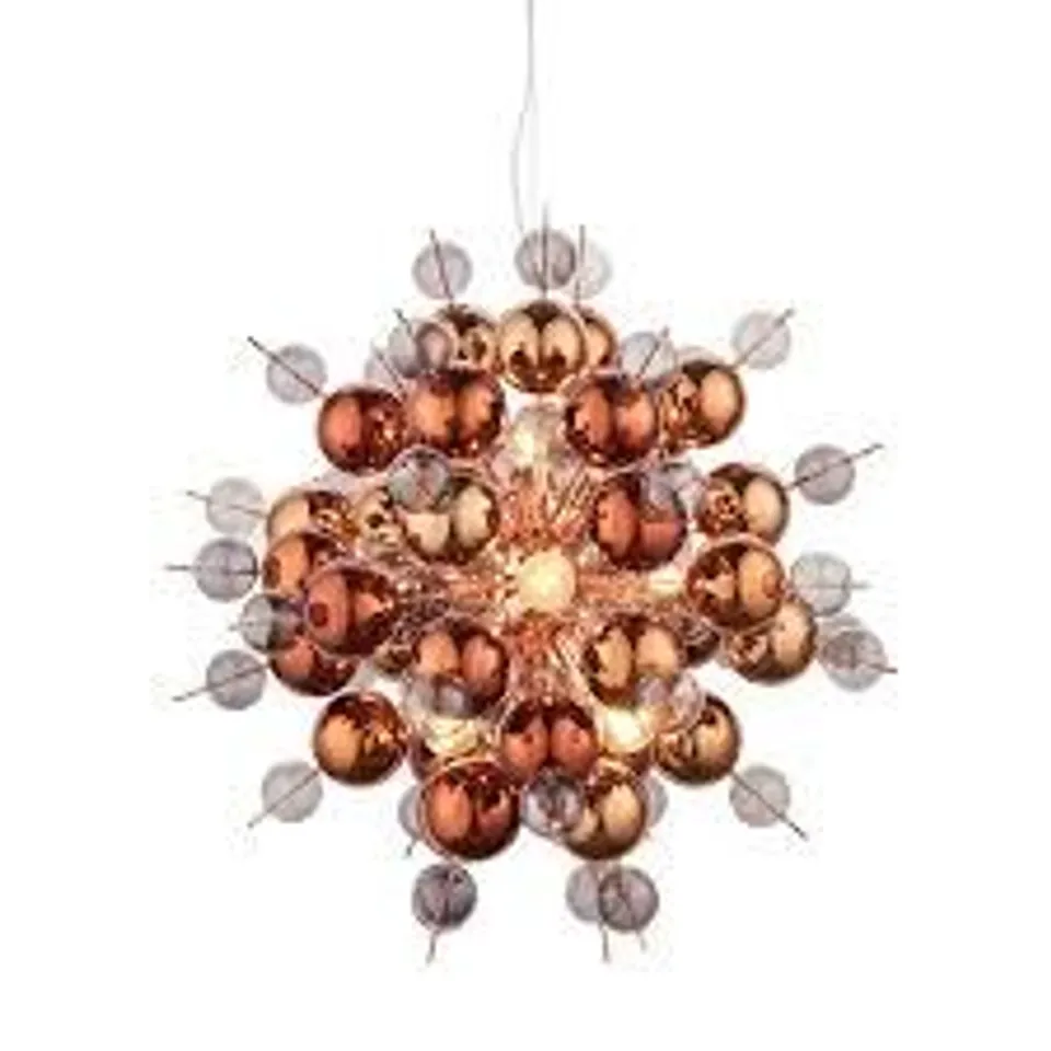 BOXED ENDON 9 LIGHT PENDANT COPPER PLATE WITH COPPER MIRROR & TINTED GLASS (S)